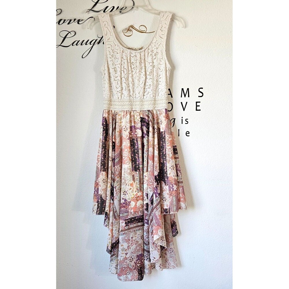 Liberty Love Dress Women Large White Lace Pink Boho Festival Bohemian Balletcore